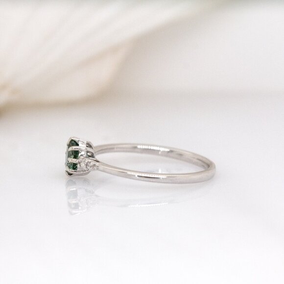 Teal Sapphire Ring in 14K Solid Gold with Natural Diamond Accents - Picture 7 of 8